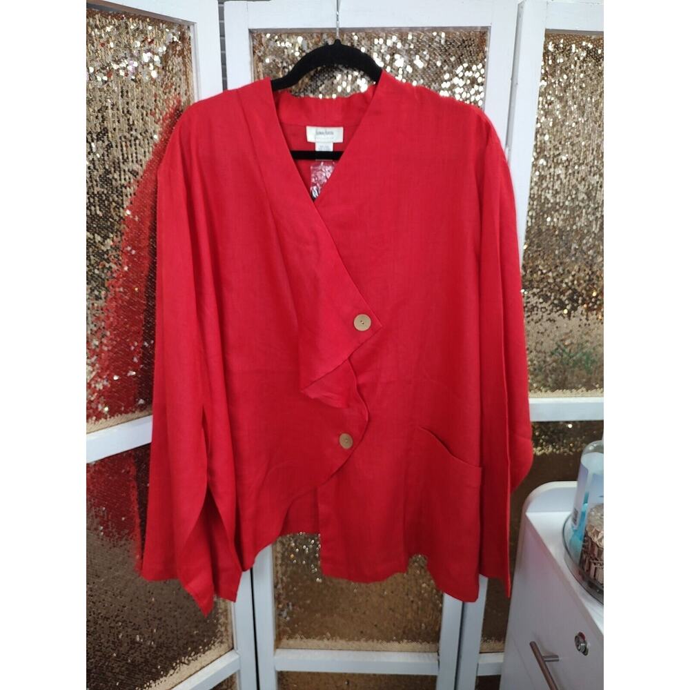 Women's Plus Red 100% Linen Blouse 2xl Neiman Marcus Exclusive